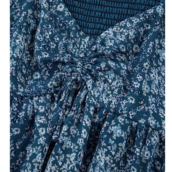 Boho Floral Print Bishop Sleeve Mini Dress - Picture 5 of 5